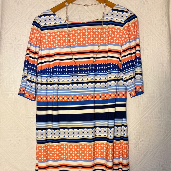 Eliza J Print Jersey Shirt Dress - 14 (navy/coral) - Picture 1 of 7